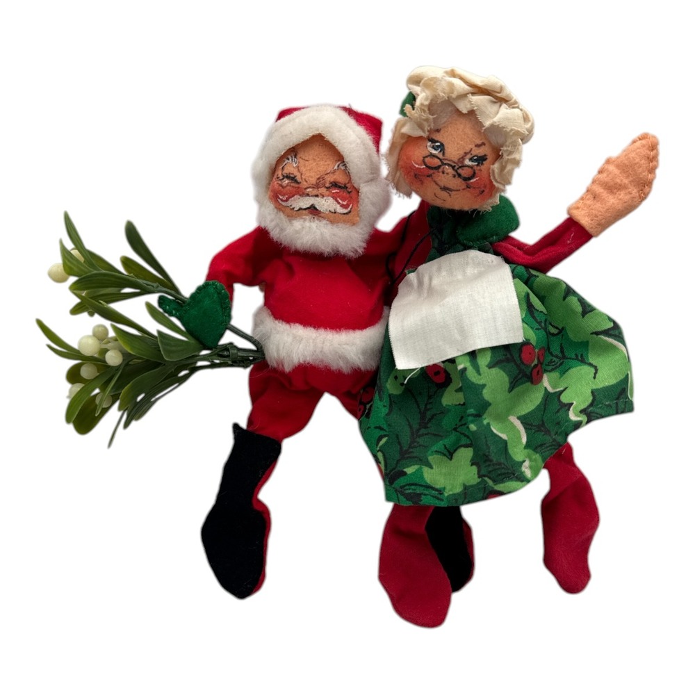 Annalee Mobilitee Dolls Santa & Mrs. Claus Mistletoe Posable 9" 1971 1963